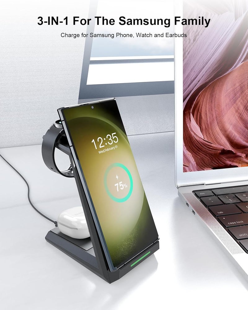 NANAMI  Wireless Charger for Samsung - 3 in 1 Charging Station for Multiple Devices, Fast Charger Stand for Galaxy S25 S24 S23 Ultra S22 S21 Z Flip Fold 4,Galaxy Watch 6/5/5 Pro/4/3, Galaxy Buds 2 Pro - Image 2